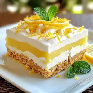 - 1 &frac12; cups graham cracker crumbs - &frac12; cup unsweetened shredded coconut - &frac12; cup unsalted butter, melted - 1 (14 oz) can sweetened condensed milk - &frac34; cup fresh lemon juice (approximately 3-4 lemons) - Zest of 2 lemons - 1 teaspoon vanilla extract - 1 cup heavy whipping cream - 2 tablespoons powdered sugar - Fresh mint leaves for garnish (optional) To make No-Bake Lemon Icebox Bars, you need simple, fresh ingredients. Each one plays an important role. The graham cracker crumbs form the base, giving the bars a crunchy texture. Shredded coconut adds a hint of sweetness and a chewy bite. Melted butter binds these crumbs together, creating a firm crust. The filling is where the magic happens. Sweetened condensed milk brings creaminess and sweetness. Fresh lemon juice adds bright, zesty flavor. The lemon zest enhances this flavor, giving a fragrant kick. Vanilla extract rounds out the taste, making it rich and smooth. Heavy whipping cream is essential for a light, airy texture. When whipped, it becomes fluffy and adds volume to the filling. Finally, powdered sugar sweetens the cream without making it gritty. For a touch of freshness, consider garnishing with mint leaves. This adds color and a refreshing aroma. Each ingredient combines to create a dessert that is both refreshing and delightful. {{ingredient_image_2}} To start, grab a medium bowl. Mix together 1 &frac12; cups of graham cracker crumbs and &frac12; cup of unsweetened shredded coconut. This mix adds a nice texture. Next, pour in &frac12; cup of melted unsalted butter. Stir well until all the crumbs get coated. Now, take this mixture and transfer it into a greased 9x9 inch baking dish. Use the back of a measuring cup or your fingers to press the crumbs down firmly. You want a nice, even crust. After this, place the dish in the fridge to chill while you make the lemon filling. In another large bowl, it&rsquo;s time to make the lemon filling. Whisk together one can of sweetened condensed milk, &frac34; cup of fresh lemon juice, the zest of 2 lemons, and 1 teaspoon of vanilla extract. Mix until it&rsquo;s smooth. For the next step, grab a separate bowl to whip 1 cup of heavy whipping cream. Start on low speed and slowly increase to medium-high. Keep going until you see soft peaks. While whipping, add 2 tablespoons of powdered sugar. Continue until stiff peaks form. Now, gently fold the whipped cream into the lemon mix. Do this in small batches to keep the cream fluffy. Fold until everything is combined and creamy. Pour the luscious lemon filling over the chilled crust. Spread it evenly across the surface using a spatula. Cover the dish tightly with plastic wrap and place it back in the fridge. Let it chill for at least 4 hours. This time helps the filling set properly. Once the bars are firm, take them out of the fridge. Cut them into squares or bars. Serve chilled for a delightful treat! To get the best texture with whipped cream, start with cold cream. Cold cream whips up better. Use a clean bowl and beaters to prevent any fat from ruining your texture. Whip on low speed first, then increase to medium-high. Aim for stiff peaks; this means the cream holds its shape. For pressing the crust evenly, use a measuring cup or your hands. Start in the center and work your way to the edges. Press firmly to create a solid base. If the crust is uneven, it can affect the filling. A level crust ensures every bite tastes great. Garnish your bars with fresh mint leaves and lemon slices. This adds color and flavor. Place the mint leaves on top of the bars or around the platter. Thin lemon slices can be placed on each bar for a bright look. For a delightful dessert display, arrange the bars neatly on a beautiful platter. Use a spatula to cut clean lines. This makes for a stunning presentation that will impress your guests. Consider using a colorful plate to make the lemon bars pop! Pro Tips Chill the Bowl: Before whipping the cream, chill the mixing bowl and beaters in the freezer for about 15 minutes. This helps achieve a better volume and fluffiness in your whipped cream. Use Fresh Lemons: Freshly squeezed lemon juice and zest will provide a vibrant flavor that bottled alternatives cannot match, ensuring your bars are zesty and delicious. Don&rsquo;t Rush the Setting: Allow the bars to set in the refrigerator for the full time suggested. This ensures a firm and creamy texture that holds together beautifully when sliced. Perfect Serving Size: For cleaner cuts, run your knife under hot water before slicing the bars. Wipe it dry before each cut to maintain pristine edges. {{image_4}} You can easily mix things up with this recipe. Try adding different citrus fruits for fun. Lime or orange juice can give a fresh twist to the lemon flavor. Just swap out some lemon juice for your choice of citrus. You can also add toppings to make it more special. Fresh berries like strawberries or blueberries can add color and taste. A drizzle of chocolate on top can make it feel even more like dessert. Just melt some chocolate and pour it over your bars before serving. If you need gluten-free bars, you can still enjoy this treat. Use gluten-free graham crackers to make the crust. They taste great and work just as well. You can also try using a nut crust made from almonds or pecans. Just grind them up and mix with melted butter. No matter the choice, you will still have a refreshing dessert to enjoy. These options let everyone join in on the fun! To keep your no-bake lemon icebox bars fresh, store them in the fridge. Use an airtight container or cover the dish with plastic wrap. This helps prevent the bars from drying out and keeps their zesty flavor. If you have leftovers, make sure to place them in the fridge right after serving. For long-term storage, you can freeze the bars. First, cut them into squares. Then, wrap each square in plastic wrap. Place the wrapped bars in a freezer-safe container. They will stay fresh for up to two months in the freezer. In the fridge, your no-bake lemon icebox bars stay fresh for about one week. After that, they may lose their taste and texture. Look for signs of spoilage, such as changes in color or a sour smell. If the bars feel slimy or have mold, it&rsquo;s best to throw them away. Always trust your senses to keep your dessert safe and tasty! Yes, you can use bottled lemon juice. However, fresh lemon juice gives the best flavor. Fresh juice is bright and zesty. It makes the bars taste more vibrant. If you choose bottled juice, select a high-quality brand. To help the bars set well, chill the crust before adding the lemon filling. Make sure to refrigerate the bars for at least four hours. This allows the filling to firm up. If the filling is not firm, it may not hold its shape. You can also check if the whipped cream is whipped to stiff peaks. This helps keep the bars light and airy. Yes, you can make these bars in advance. They store well in the fridge for up to four days. Just cover them tightly with plastic wrap. This keeps them fresh. If you want to make them even earlier, you can freeze them. Just ensure they are well-wrapped. They can last up to three months in the freezer. You&rsquo;ve learned how to make delicious no-bake lemon icebox bars. We covered the key ingredients, easy steps, and tips for perfecting your treat. Adding fun twists keeps it fresh and exciting. Store them well to enjoy later. Now, get ready to impress with a lemony dessert that's both refreshing and simple. Your friends and family will love these bars&mdash;just like you! Enjoy making and serving this delightful treat.