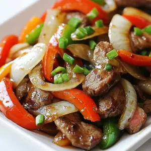 - 1 pound flank steak, thinly sliced against the grain - 1 bell pepper (choose red, green, or yellow), sliced into strips - 1 medium onion, sliced into rings - 3 cloves garlic, minced - 1-inch piece ginger, finely minced - 2 tablespoons soy sauce - 2 tablespoons cornstarch - 2 tablespoons vegetable oil - 1 tablespoon oyster sauce - 1 tablespoon sugar - &frac14; cup beef broth - &frac14; teaspoon black pepper You need fresh ingredients for this dish. Start with flank steak. It is tender and flavorful. Slice it thin against the grain. This helps it stay juicy. Next, grab a bell pepper. You can choose any color. Red, green, or yellow will work great. Slice it into strips. Now, take a medium onion. Slice it into rings for the stir-fry. The onion adds sweetness. You will also need garlic and ginger. Mince them finely. They give the dish its signature flavor. For the marinade, soy sauce is key. It adds saltiness and depth. Mix it with cornstarch for a nice coating. The vegetable oil helps everything cook evenly. Finally, the sauce needs oyster sauce for richness. Sugar helps balance the flavors. Beef broth adds moisture and flavor. Don&rsquo;t forget black pepper for a hint of spice. These ingredients come together for a tasty meal. Prepare them fresh for the best results. {{ingredient_image_2}} - Combine steak with soy sauce and cornstarch. - Allow steak to marinate for 15 minutes. Start by taking your flank steak. Slice it thinly against the grain. This helps keep it tender. In a medium mixing bowl, add the sliced steak. Pour in the soy sauce and cornstarch. Mix well until each piece is coated. Let it sit for 15 minutes. This step boosts the flavor and makes the steak melt in your mouth. - Slice bell pepper and onion. - Mince garlic and ginger. While the steak marinates, turn your focus to the veggies. Grab a bell pepper and an onion. Slice the bell pepper into strips. Cut the onion into rings. Next, take 3 cloves of garlic and mince them finely. Don&rsquo;t forget about the ginger. You only need a small piece, about an inch. Mince that too. Keep these veggies separate on a plate until you are ready. - Heat the oil. - Sear the steak. - Stir-fry the vegetables. - Add sauce and combine. Now, let's get cooking! In a large skillet or wok, heat 2 tablespoons of vegetable oil over medium-high heat. Wait until the oil is hot but not smoking. Carefully add the marinated steak. Spread it out evenly in the pan. Let it sear for about 2-3 minutes. You want a nice crust on one side. After that, stir-fry the steak for another minute until it turns brown and is cooked through. Remove the steak and place it on a plate. In the same skillet, toss in the sliced onion and bell pepper. Stir-fry them for 2-3 minutes. You want them to be tender but still crunchy. Next, add the minced garlic and ginger. Stir for 30 seconds until fragrant. Return the cooked steak to the skillet. In a small bowl, mix the oyster sauce, sugar, black pepper, and beef broth. Pour this sauce over the steak and veggies. Toss everything together. Cook for another 2 minutes until the sauce thickens and coats every piece. Now you're ready to serve! Choosing flank steak is key. This cut is lean, tender, and full of flavor. Other cuts may not give you the same taste. When slicing, always cut against the grain. This means you go across the lines of muscle. Doing this makes the meat more tender and easier to chew. To make your dish pop, think about adding more veggies. Try snap peas, mushrooms, or carrots. These add color and crunch. You can also adjust your sauce. If you like it sweeter, add more sugar. If you want more depth, increase the oyster sauce. This is your dish, so make it your own. Getting the right doneness is important. For medium-rare, aim for 130&deg;F. Use a meat thermometer to check. Avoid overcooking the steak. Cook it just until it's browned. Then, remove it from the heat. The meat will continue to cook a bit after you take it off the stove. Remember, you want it juicy and tender&mdash;not tough and dry. Pro Tips Slice Against the Grain: Cutting the flank steak against the grain helps to break down the muscle fibers, resulting in a more tender bite. Use High Heat: Cooking over high heat allows for a great sear on the steak and keeps the vegetables crisp, enhancing both texture and flavor. Let It Rest: After searing the steak, let it rest for a few minutes before slicing. This helps retain the juices, making the meat more flavorful. Add Spice: For an extra kick, consider adding some sliced jalape&ntilde;os or a dash of chili flakes when stir-frying the vegetables. {{image_4}} You can switch flank steak for chicken or tofu. Chicken works well when sliced into thin strips. Use skinless chicken breast or thighs for the best flavor. Tofu is a great plant-based option. Press it to remove excess water, then cut it into cubes. Marinate it just like the beef to soak up those great flavors. Feel free to change up the veggies. Broccoli adds a nice crunch and color. Just chop it into small florets and add it with the bell peppers. Snap peas are another tasty choice. They add sweetness and a crisp bite. Toss in any veggies you like for a fun twist! If you love heat, make it spicy! Add chili flakes or a splash of hot sauce to the sauce mix. Start with a little and taste as you go. You can also toss in sliced fresh chilies during the stir-fry. This will give it a nice kick that wakes up your taste buds! To store your Chinese pepper steak and onions, first let it cool. Place it in an airtight container. This keeps it fresh longer. It lasts in the fridge for up to three days. Make sure to label the container with the date. This helps you track how long it has been stored. If you want to freeze the dish, first let it cool completely. Use a freezer-safe container or a zip-lock bag. Press out as much air as possible to prevent freezer burn. This dish can last up to three months in the freezer. When you're ready to eat, thaw it overnight in the fridge. Reheat it in a pan over medium heat until hot. Serve your Chinese pepper steak with steamed rice or noodles. These sides soak up the sauce well. You can also add a side of stir-fried vegetables for more color and nutrients. A simple salad can round out the meal nicely. Enjoy your delicious dish! To make Chinese Pepper Steak & Onions, follow these steps: 1. Marinate the Steak: Mix thinly sliced flank steak with soy sauce and cornstarch. Let it sit for 15 minutes. 2. Prepare the Vegetables: Slice the bell pepper and onion. Mince the garlic and ginger. 3. Heat the Oil: Warm vegetable oil in a large skillet over medium-high heat. 4. Sear the Steak: Add the marinated steak to the skillet. Sear for 2-3 minutes. Stir-fry for another minute. 5. Stir-Fry the Vegetables: Add sliced onion and bell pepper. Cook for 2-3 minutes. Add garlic and ginger, cooking for 30 seconds. 6. Add the Sauce: Return the steak to the skillet. Mix oyster sauce, sugar, black pepper, and beef broth. Pour over ingredients. Cook for 2 minutes. 7. Finish and Serve: Remove from heat. Garnish with green onions. Serve hot over rice or noodles. Yes, you can use frozen steak. However, consider these tips: - Thaw Properly: Always thaw the steak in the fridge overnight. This keeps it safe. - Slice Thinly: Once thawed, slice the steak against the grain. This helps keep it tender. - Marinate Longer: If using frozen steak, marinate for a bit longer to enhance flavor. If you cannot use oyster sauce, try these alternatives: - Soy Sauce: Use additional soy sauce for a similar flavor. - Hoisin Sauce: This adds sweetness and depth. - Vegetarian Oyster Sauce: Made from mushrooms, this is great for a plant-based option. Yes, Chinese Pepper Steak & Onions works well for meal prep. Here&rsquo;s how: - Portioning: Divide into servings before storing. This makes it easy to grab and go. - Reheating: Reheat gently in a skillet or microwave. Add a splash of water to keep it moist. - Storage: Store in airtight containers. It lasts up to 4 days in the fridge. This recipe for Chinese Pepper Steak & Onions highlights key ingredients like flank steak, bell pepper, and garlic. You learned how to marinate the steak and prepare the vegetables. We discussed tips for selecting the best cuts and variations to try. You can store leftovers properly for later enjoyment. In conclusion, this dish is a delicious option for any meal. With a few simple steps, you can bring tasty flavors to your table. Enjoy cooking and try new ideas to make this dish your own!