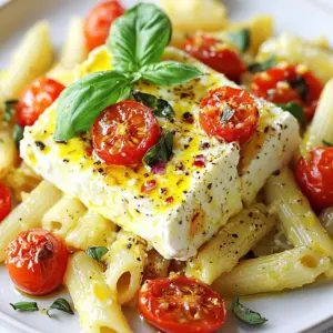 - Pasta options: You can use penne or fusilli. Both hold sauce well. - Feta cheese: This cheese is creamy and salty. It melts into a rich sauce. - Cherry tomatoes: They add sweetness and acidity. Roasting makes them burst with flavor. - Garlic: Minced garlic gives depth and aroma to the dish. - Extra virgin olive oil: This oil adds richness and helps with roasting. It enhances the flavors. - Dried oregano: This herb brings a classic Mediterranean taste. It pairs well with feta. - Red pepper flakes: Use these for heat. Adjust the amount to your spice liking. - Fresh basil: This herb adds freshness and color. It brightens the dish. - Lemon zest and juice: These add brightness. They balance the creaminess of the feta. {{ingredient_image_2}} 1. Preheat your oven to 400&deg;F (200&deg;C). This step is key for roasting. 2. Prepare your dish. Place a block of feta cheese in the center of a baking dish. 3. Arrange the tomatoes. Halve the cherry tomatoes and spread them around the feta. 4. Add garlic. Mince four cloves of garlic and sprinkle them over the mix. 5. Drizzle with olive oil. Use about 1/4 cup for a rich flavor. 6. Season generously. Add dried oregano, red pepper flakes, salt, and black pepper. 1. Salt your water. This adds flavor to the pasta as it cooks. 2. Bring a large pot of salted water to a boil. 3. Cook the pasta. Add 200g of penne or fusilli. Follow package instructions for al dente, usually around 8-10 minutes. 4. Reserve pasta water. Save 1/2 cup of the water before draining. 1. Mix the baked goods. When the feta and tomatoes are ready, mash them gently with a fork. 2. Add the pasta. Combine the drained pasta with the creamy mix in the baking dish. 3. Incorporate the pasta water. This helps create a smooth sauce. 4. Add lemon zest and juice. The zest of one lemon adds brightness. 5. Taste and adjust. Add more salt or pepper to ensure perfect flavor. The secret to great pasta is the cooking water. Always save some before draining. This water has starch, which helps the sauce stick. It also adds creaminess. You might need about 1/2 cup for this recipe. Adjust the spice level with red pepper flakes. If you like mild dishes, start with a pinch. If you love heat, add more. You can always sprinkle more on top when serving. For a striking presentation, use shallow bowls or a large platter. This lets the vibrant colors of the dish shine. A sprinkle of extra red pepper flakes on top adds a nice pop. Pair this pasta with a fresh salad or garlic bread. For drinks, a crisp white wine or sparkling water works well. Pro Tips Choose the Right Pasta: Opt for pasta shapes like penne or fusilli that hold the sauce well, enhancing every bite with flavor. Use High-Quality Feta: The quality of the feta cheese can significantly impact the dish. Look for a creamy, full-flavored feta for the best results. Customize Your Spice Level: Adjust the amount of red pepper flakes according to your spice preference for a dish that suits your taste. Add Freshness: Don&rsquo;t skip the fresh basil garnish; it adds a delightful freshness that complements the richness of the feta and tomatoes. {{image_4}} You can switch the feta cheese for other options to change the taste. Here are a few ideas: - Goat cheese: This gives a tangy flavor and creamy texture. - Cream cheese: For a richer, smoother sauce, try cream cheese. - Ricotta: If you want a lighter option, ricotta works well. Adding more veggies can boost nutrition and flavor. Consider these: - Spinach: Fresh or frozen spinach adds color and nutrients. - Zucchini: Sliced zucchini can add a nice crunch. - Bell peppers: Chopped bell peppers will give sweetness and color. You can control how spicy your dish is by adjusting the red pepper flakes. Here&rsquo;s how: - Less heat: Use only a pinch of red pepper flakes for a mild taste. - No spice: Omit the flakes entirely for a gentle flavor. Fresh herbs can elevate the dish. Here are a few suggestions: - Basil: Add more fresh basil for a sweet, fragrant taste. - Parsley: Chopped parsley offers a fresh and bright note. - Thyme: A sprinkle of thyme can add an earthy flavor. To store leftovers, let the pasta cool completely. Place it in an airtight container. This helps keep it fresh for up to three days in the fridge. When you&rsquo;re ready to eat, reheat the pasta in a skillet over medium heat. Add a splash of olive oil or a bit of water to keep it moist. Stir often until it&rsquo;s warm. You can also use a microwave for quick reheating. Just cover the dish to avoid drying out. Yes, you can freeze Baked Feta Pasta! It freezes well for up to three months. To freeze, let the pasta cool completely. Then, portion it into freezer-safe bags. Squeeze out the air before sealing. This helps prevent freezer burn. When you&rsquo;re ready to enjoy it, thaw the pasta overnight in the fridge. Reheat it in a skillet or microwave. Add some fresh herbs or a drizzle of olive oil for extra flavor. This keeps your dish tasty and fresh! Baked Feta Pasta went viral for its ease and taste. This dish uses simple ingredients that many people already have at home. The creamy feta and sweet tomatoes blend well, creating a rich sauce. Social media helped spread this recipe quickly. People love to share their results online. The dish looks great and tastes even better. It&rsquo;s perfect for busy weeknights or special gatherings. Yes, you can prepare some parts in advance. Cook the pasta and store it in the fridge. You can also bake the feta and tomatoes ahead. Just reheat them in the oven before mixing. If you store it properly, it lasts for about three days. Keep the pasta separate from the sauce to avoid sogginess. This makes it easy to enjoy fresh flavors later. Many sides pair well with Baked Feta Pasta. A simple green salad adds freshness. Garlic bread is also a great choice for dipping. Roasted vegetables bring added color and flavor. For something light, consider steamed broccoli or asparagus. You can also serve a light white wine for a nice touch. These sides enhance the meal and keep it balanced. In summary, the key to making viral baked feta pasta lies in simple, quality ingredients. You need the right pasta, flavorful feta, fresh tomatoes, and garlic. Season it well with olive oil, herbs, and spices for the best taste. Follow the steps to bake, cook pasta, and mix everything into a creamy delight. Remember, you can adapt this dish to suit your taste. With helpful tips for storage and serving, it's easy to make it your own. Enjoy sharing this tasty dish with friends and family!